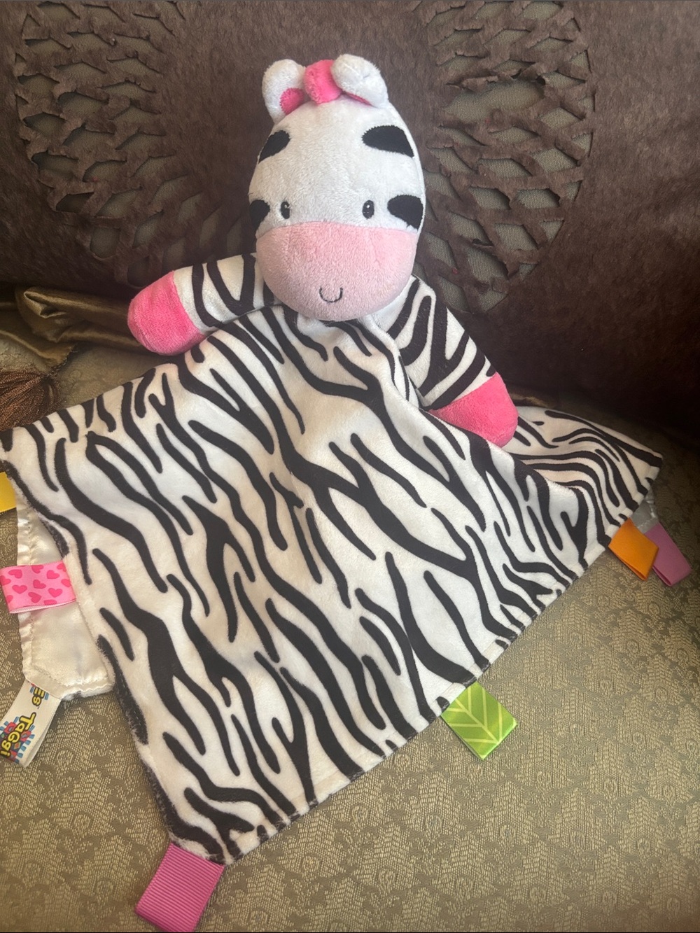 Taggies Zebra Lovey Blanket with Pink Accents